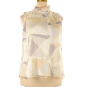 Lafayette 148 Silk sleeveless mock neck Blouse stain glass  cream plus Size xxl